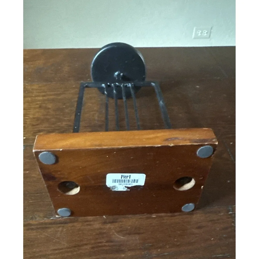 Pier 1 Pillar Candle Holder Stand Iron‎ & Wood Arts & Crafts Style 9